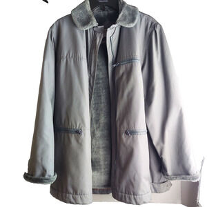 Rugged American Coat Size 10 Gray Fleece Lined Full Zip Pockets VTG Mid-Length